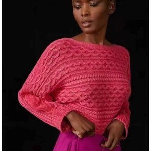 Pilcro NWT Pink Cropped Fisherman Cable Knit Boat Neck Sweater M